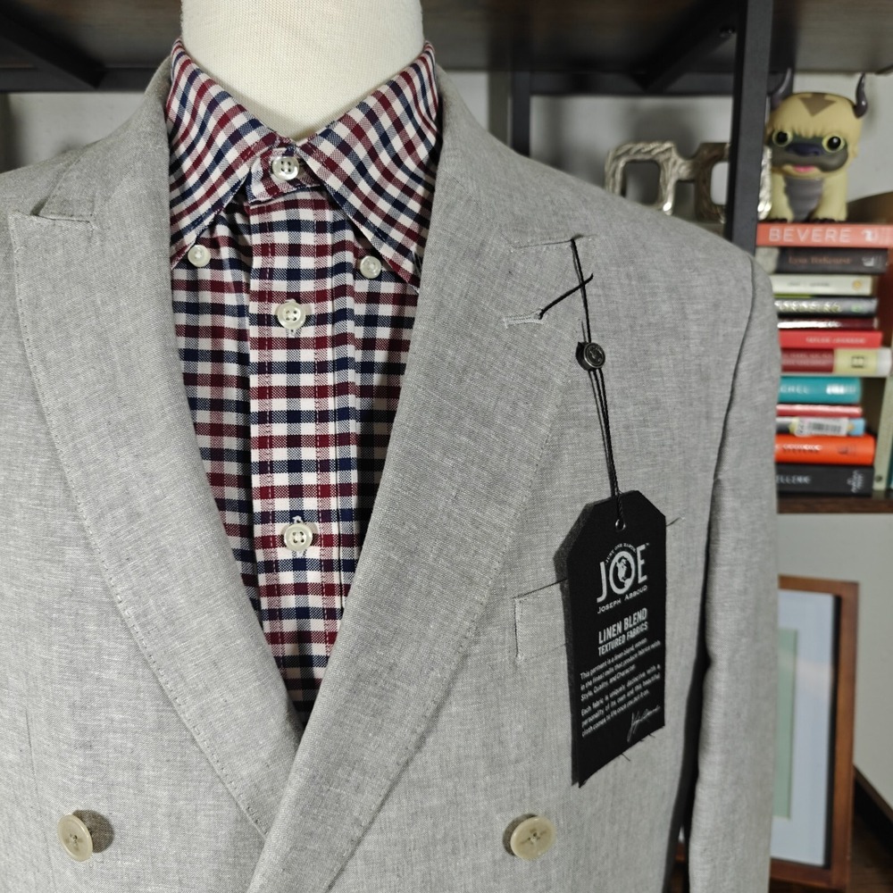 Joseph Abboud Men's Double Breast Sport Coat Gray Linen Cotton Blend Slim 42R - Picture 6 of 16